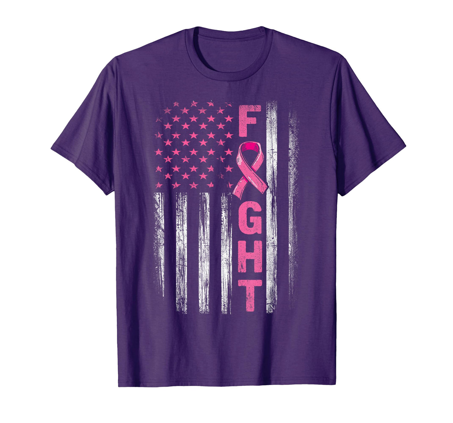 Breast Cancer Awareness American Flag Fight Pink Ribbon T-Shirt