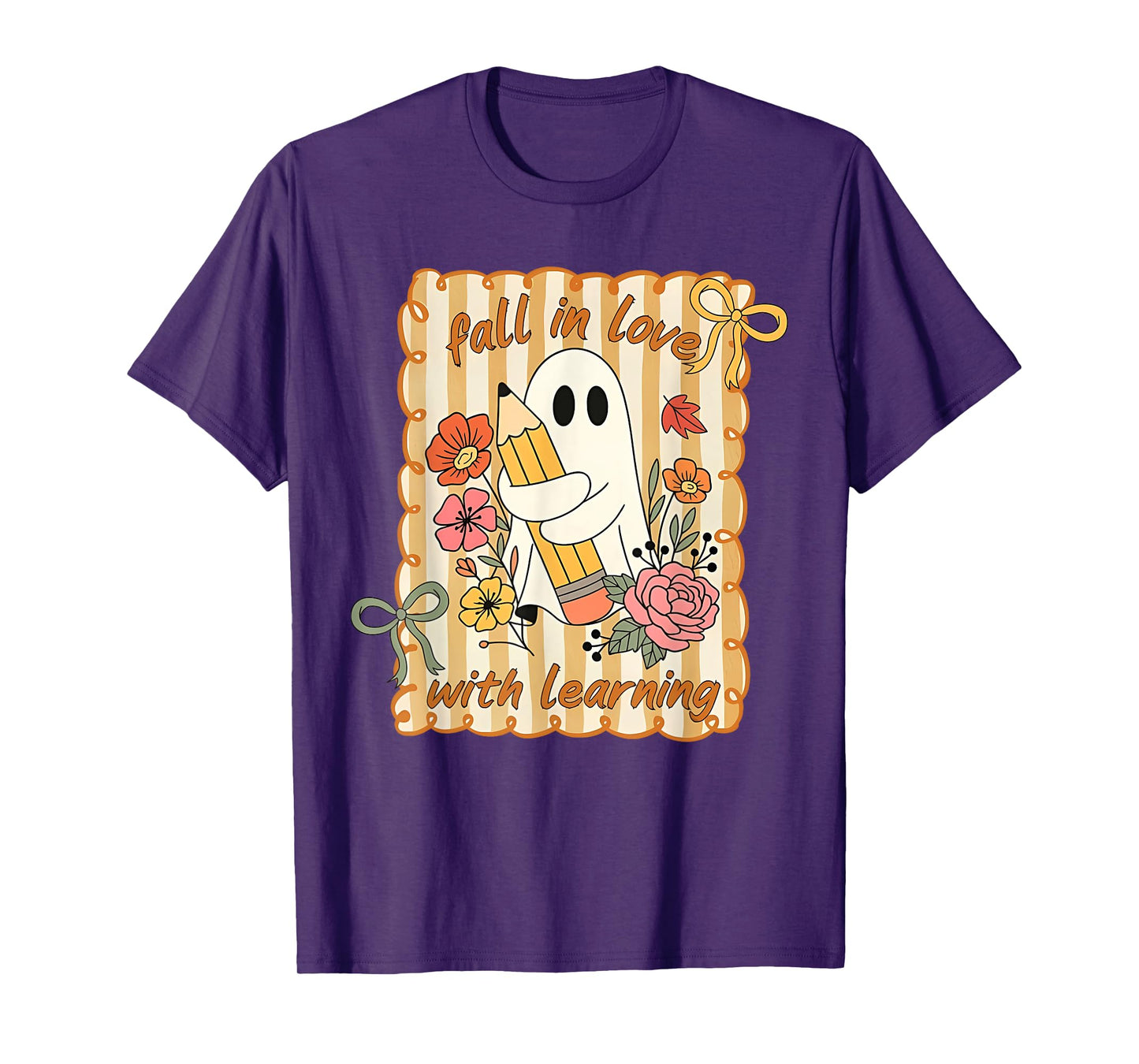 Fall in Love with Learning Cute Ghost Pumpkin Kids Teachers T-Shirt