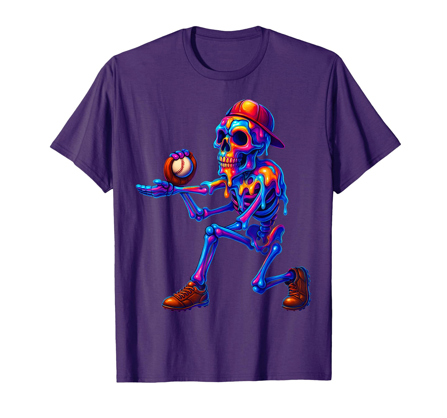 Funny Baseball Skeleton Ice Cream Drip Baseball Boys Youth T-Shirt