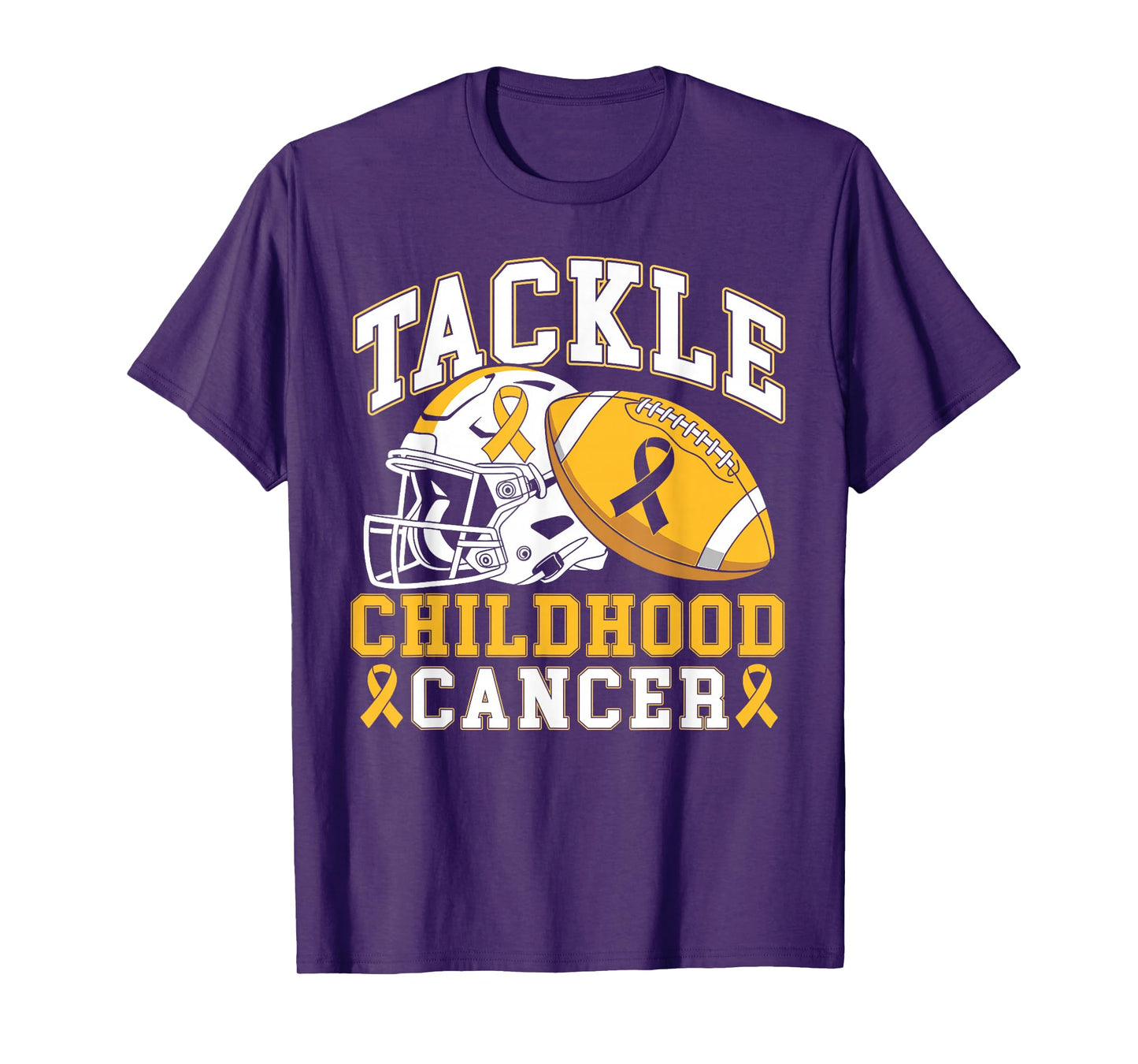 Tackle Childhood Cancer Awareness Football Gold Ribbon T-Shirt