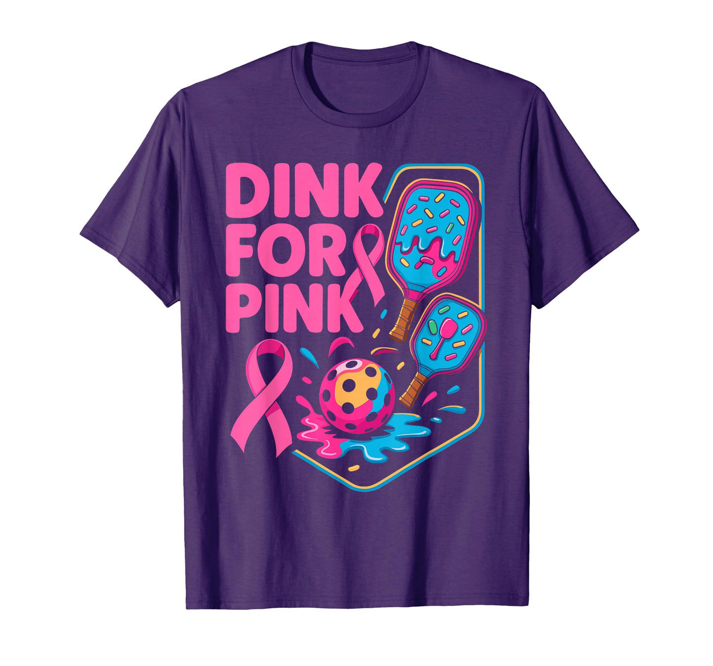 Dink For Pink Breast Cancer Awareness Pickleball Pink Ribbon T-Shirt