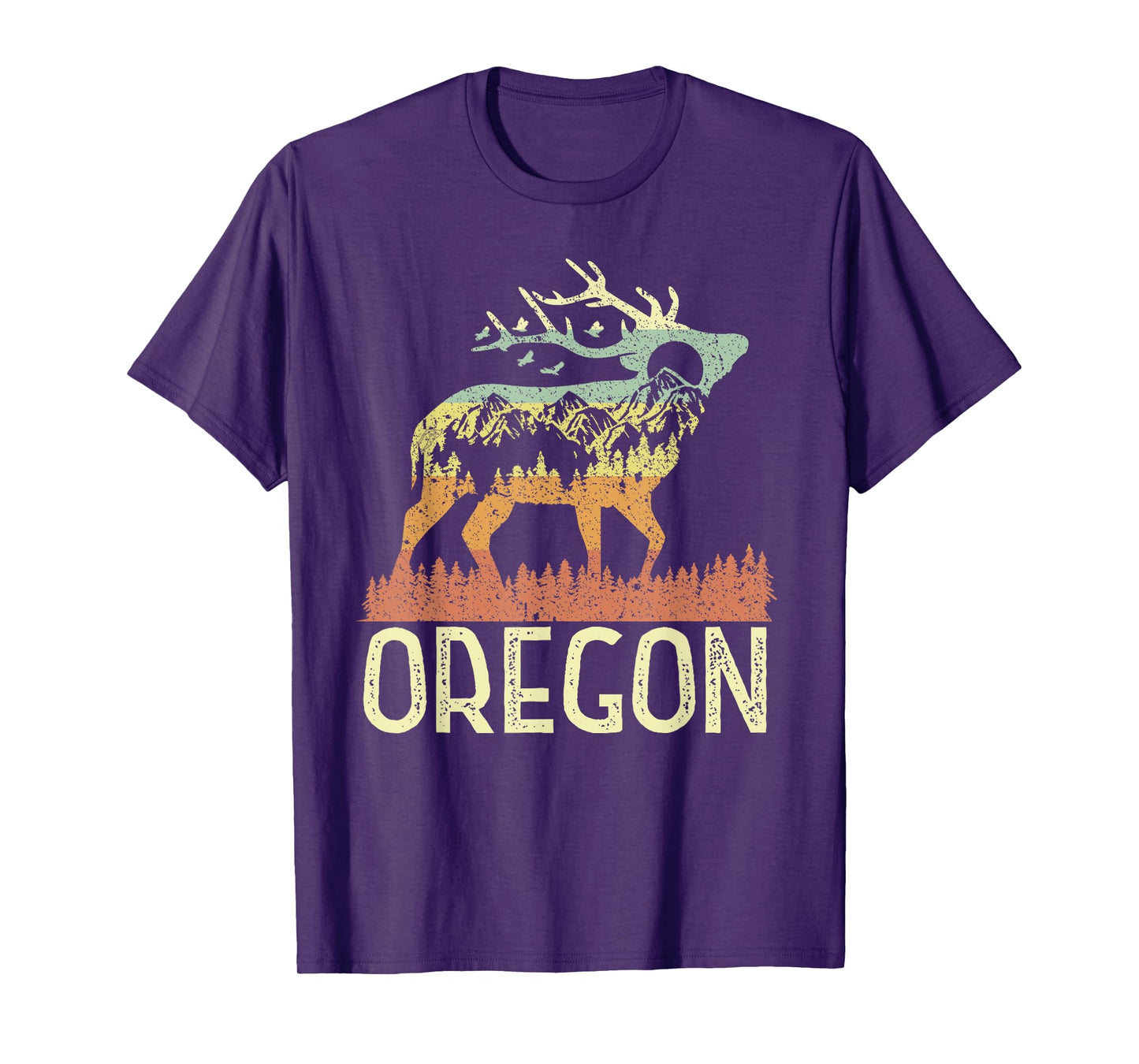 Oregon Retro Mountain Vintage Elk Hiking Men Women T-Shirt