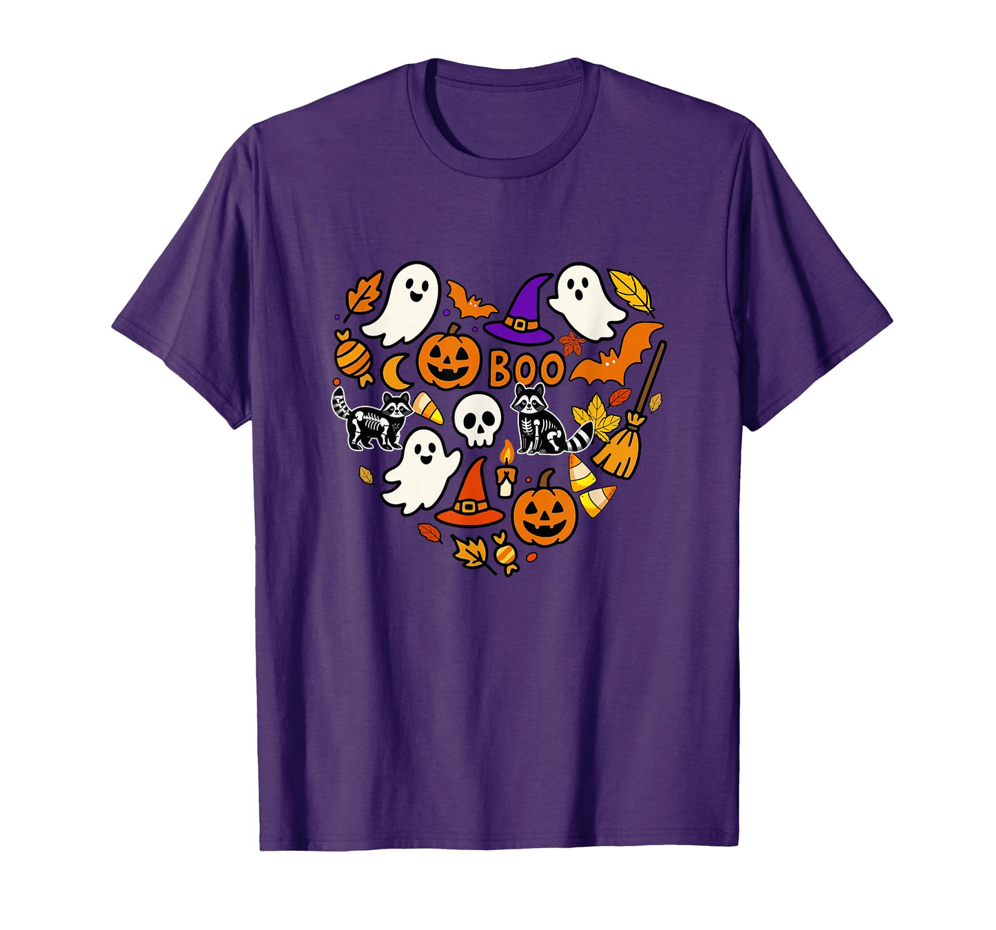 Group Raccoons Boo Ghosts Candy Corns Halloween Heart Shape T-Shirt