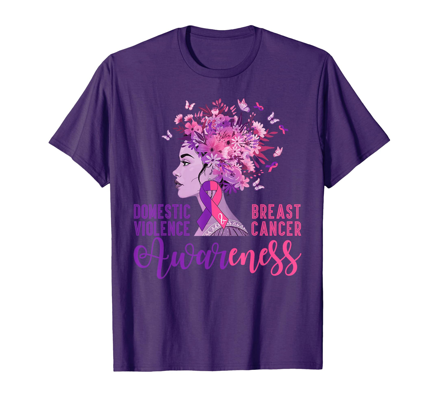 Domestic Violence Breast Cancer Awareness Flowers Hair Women T-Shirt