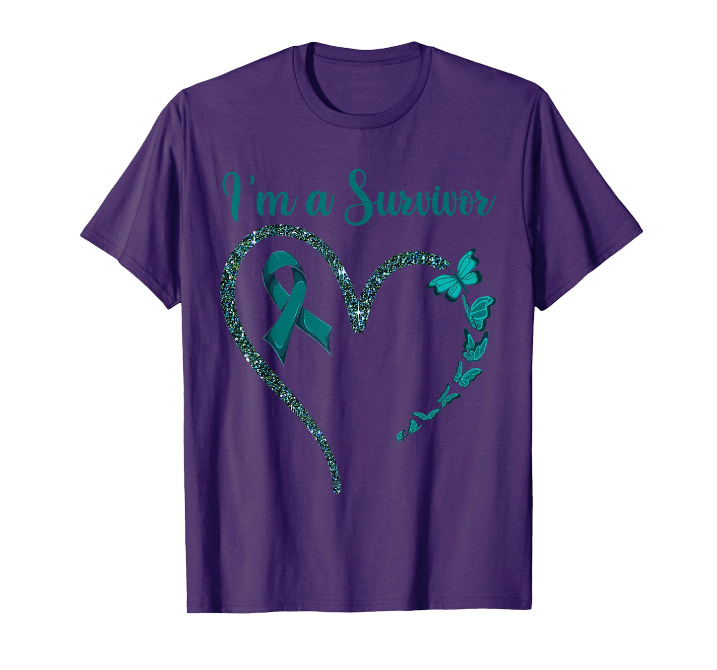 Ovarian Cancer Awareness Shirt, I’m A Survivor Teal Ribbon T-Shirt