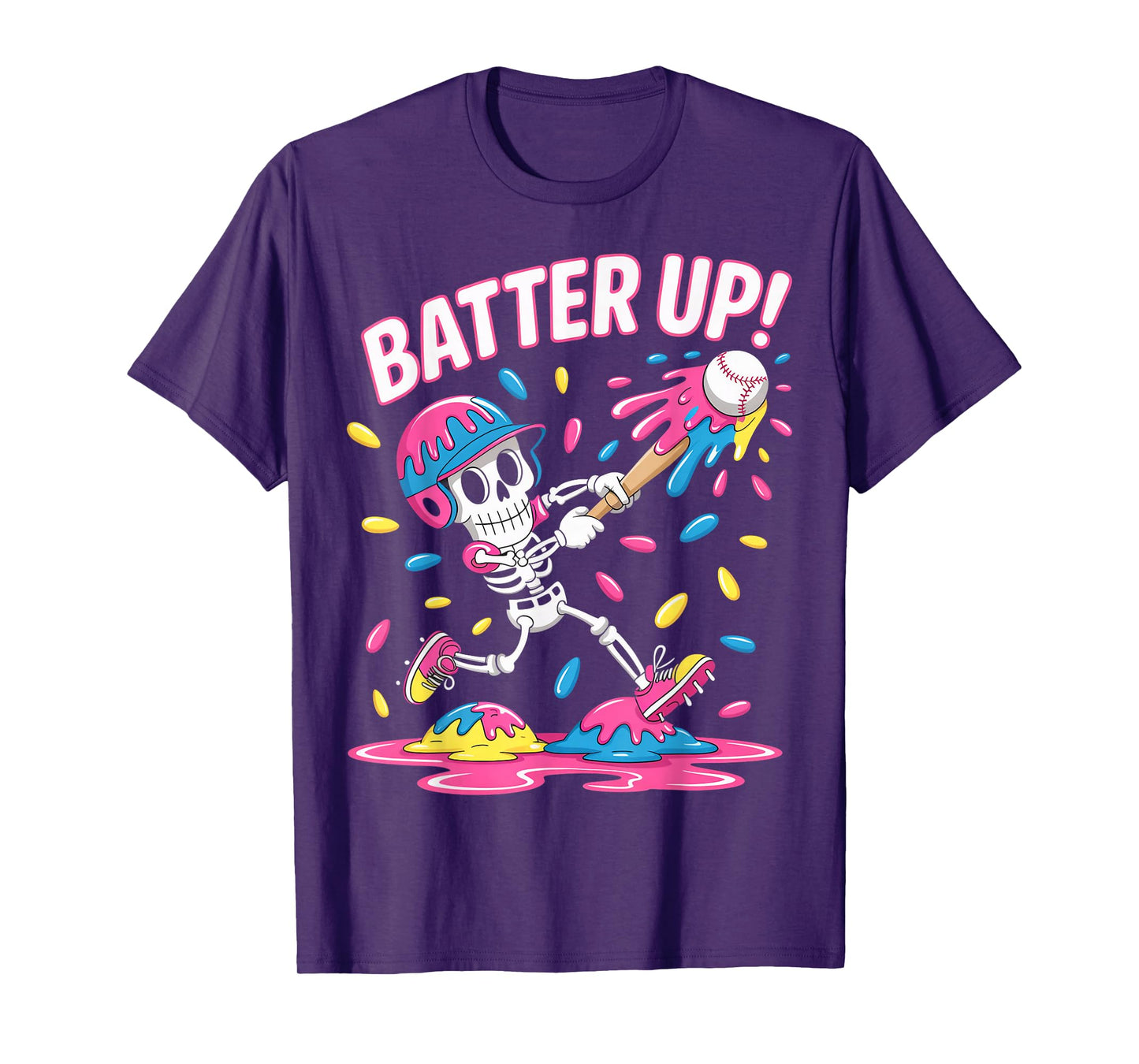 Funny Baseball Skeleton Ice Cream Dripping Boys Youth T-Shirt