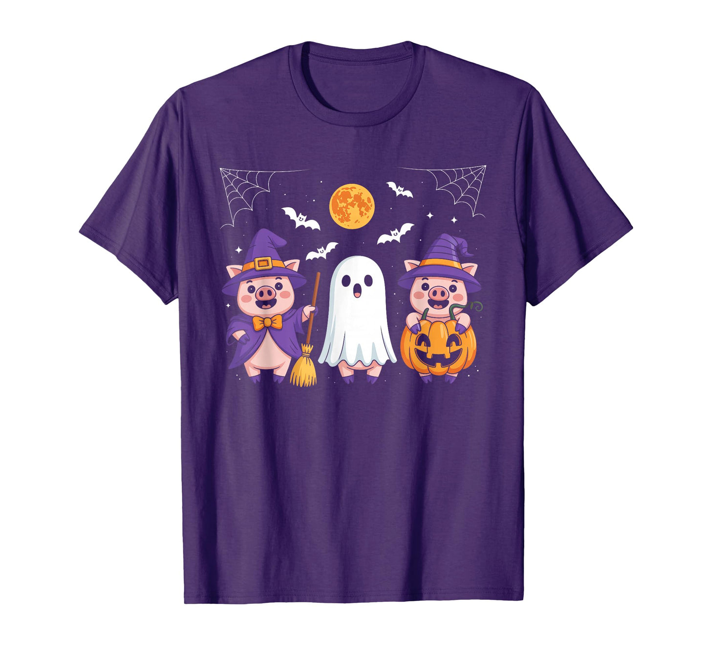 Three Halloween Pigs Cosplay Witch Boo Carved Pumpkin T-Shirt
