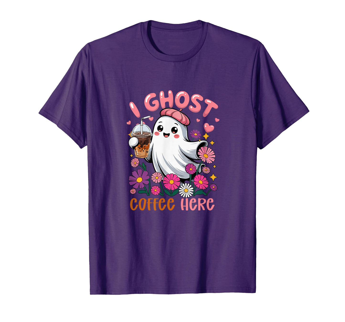 I Ghost Coffee Here Halloween Floral Boo Drinking Coffee T-Shirt