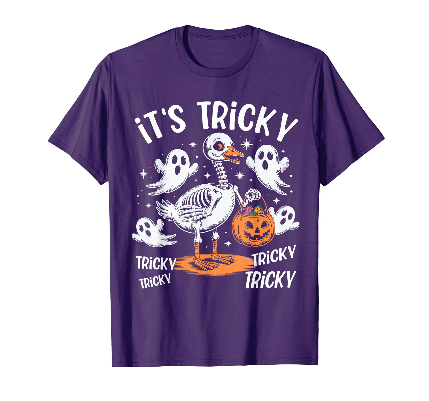 Funny It's Tricky Halloween Skeleton Goose Ghost T-Shirt
