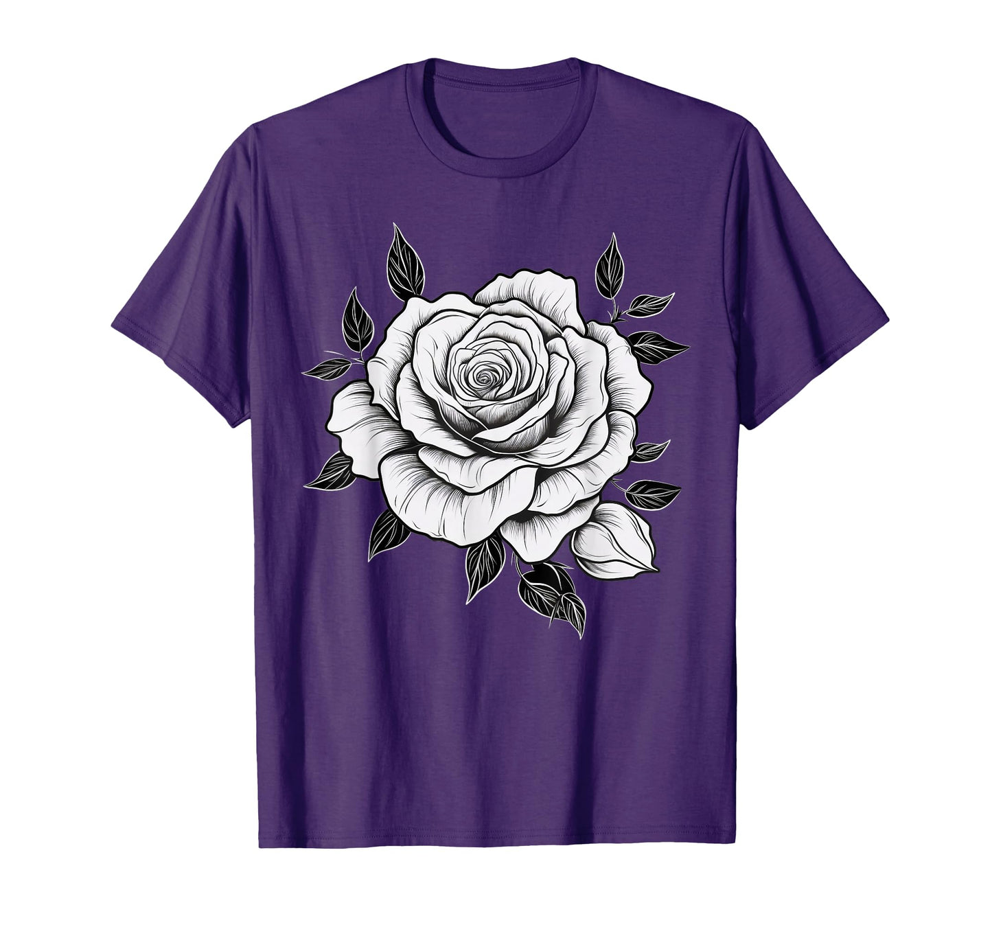 Minimalistic Rose Flower on black and white Rose T-Shirt