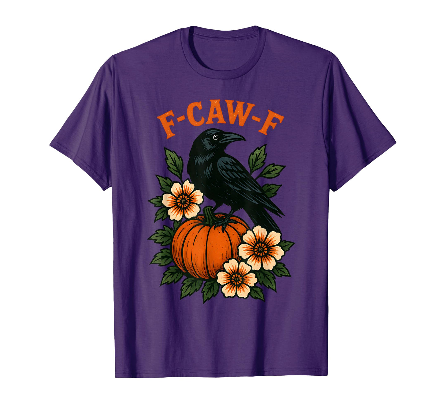 Funny Crow Pumpkin Floral F-CAW-F Halloween Raven Spooky T-Shirt