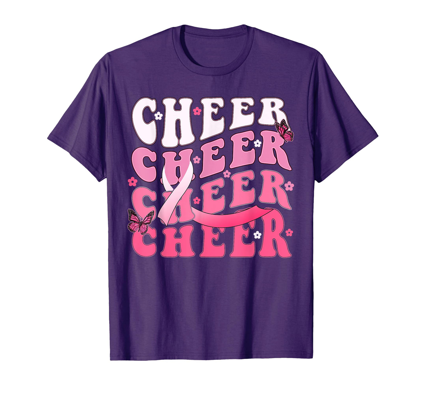 Cheer Breast Cancer Awareness Shirts Ribbon Cheerleader T-Shirt