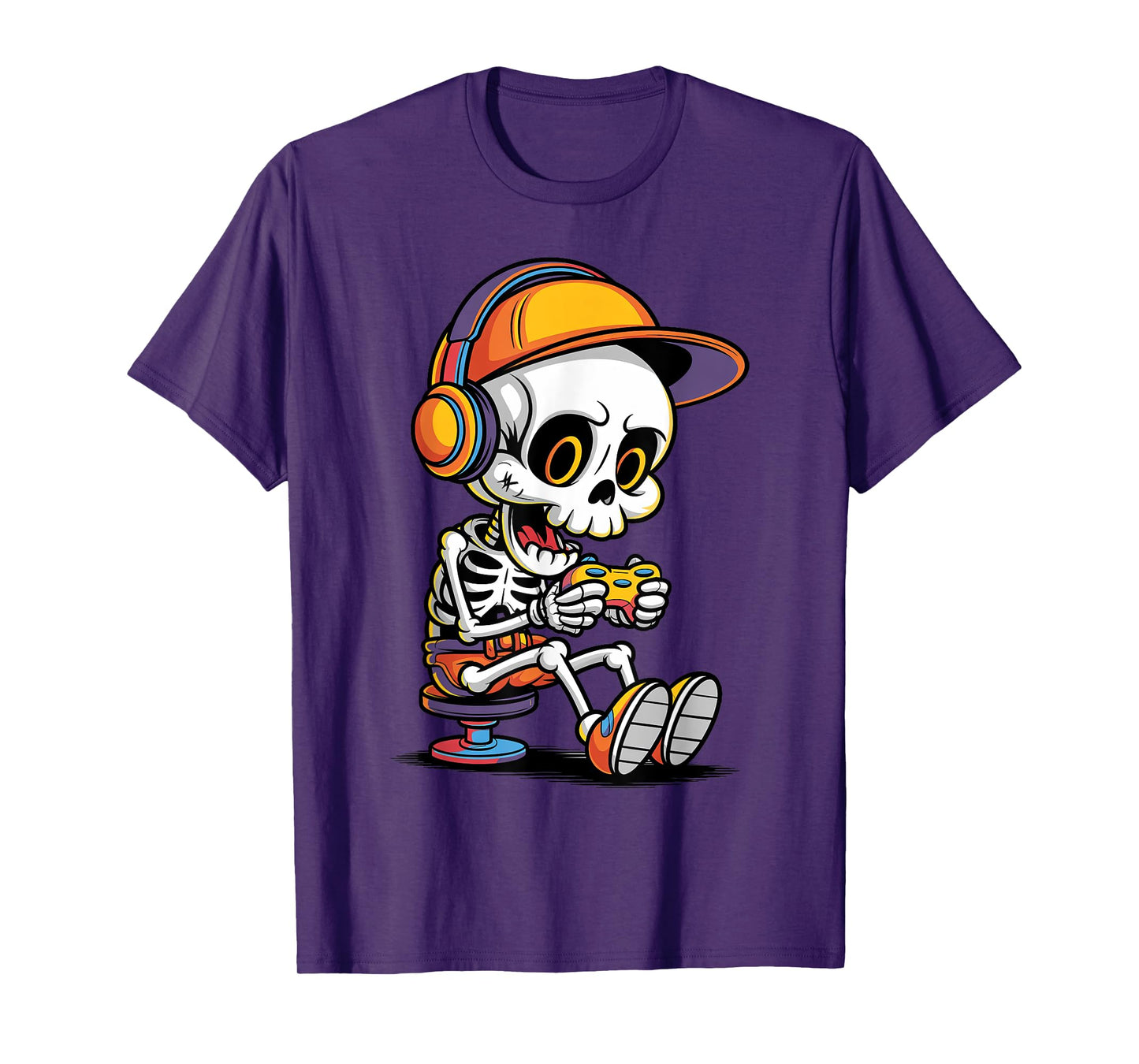 Halloween Skeleton Gamer Video Gaming Funny Spooky Season T-Shirt