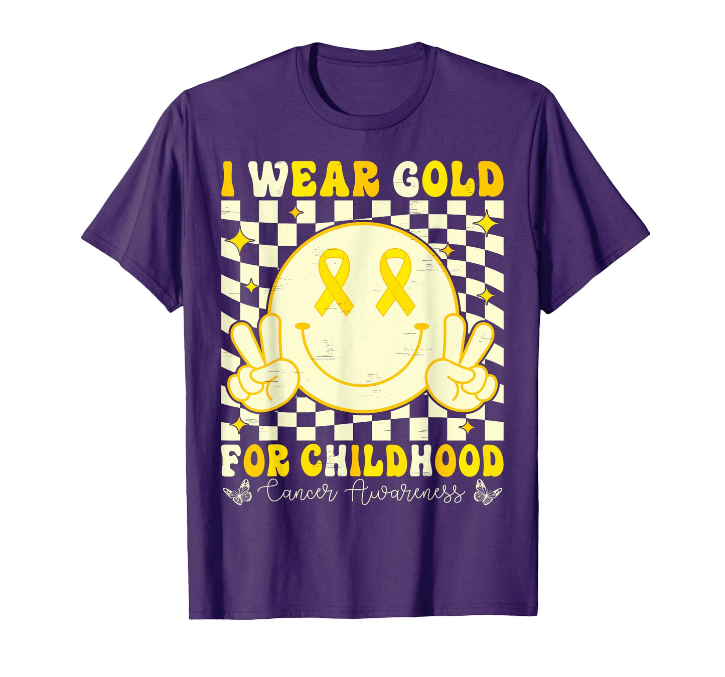 Retro I Wear Gold for Childhood Cancer Awareness Gold Ribbon T-Shirt