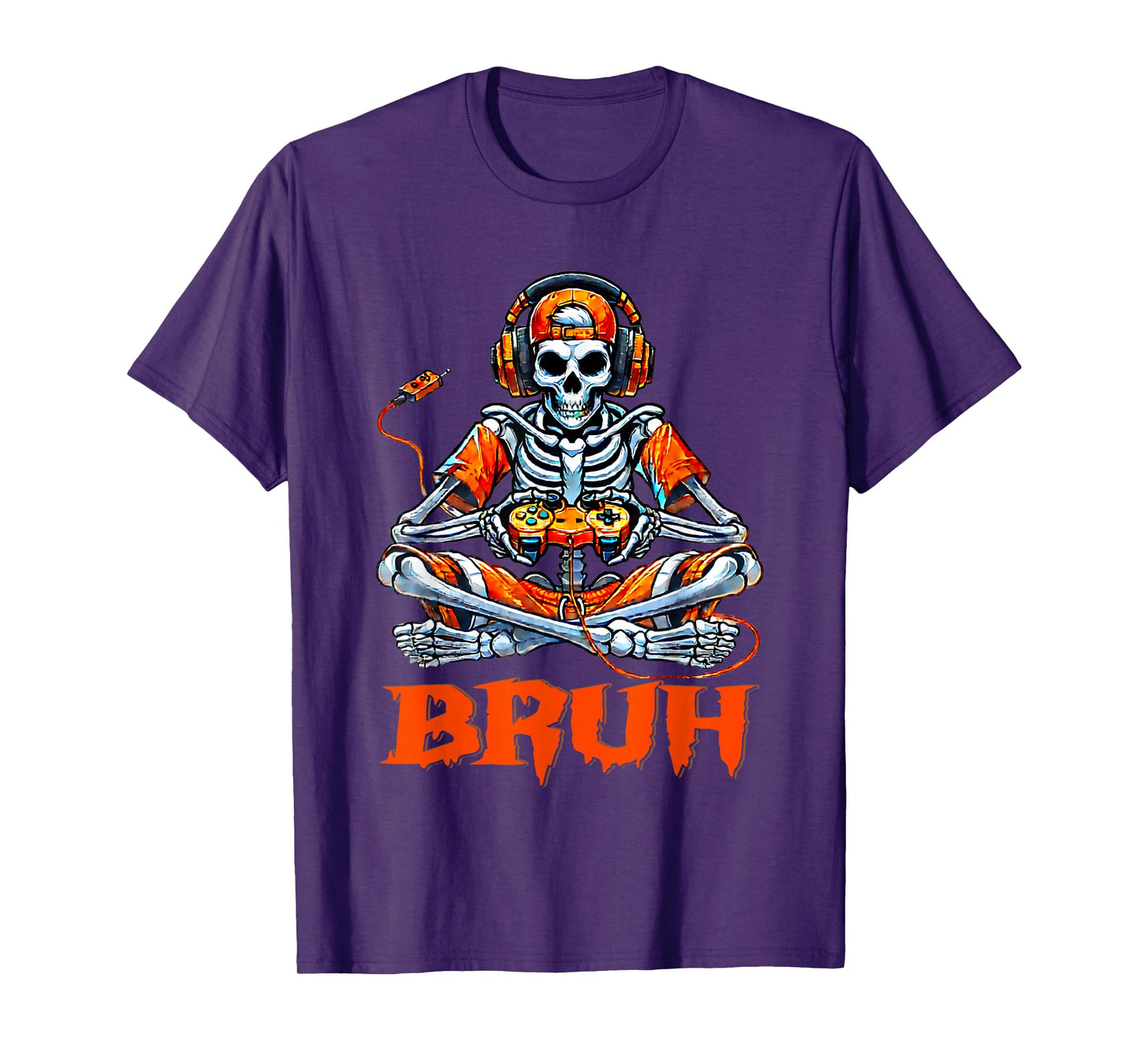 Bruh Halloween Skeleton Gamer Video Gaming Boys Men Kids Tee T-Shirt