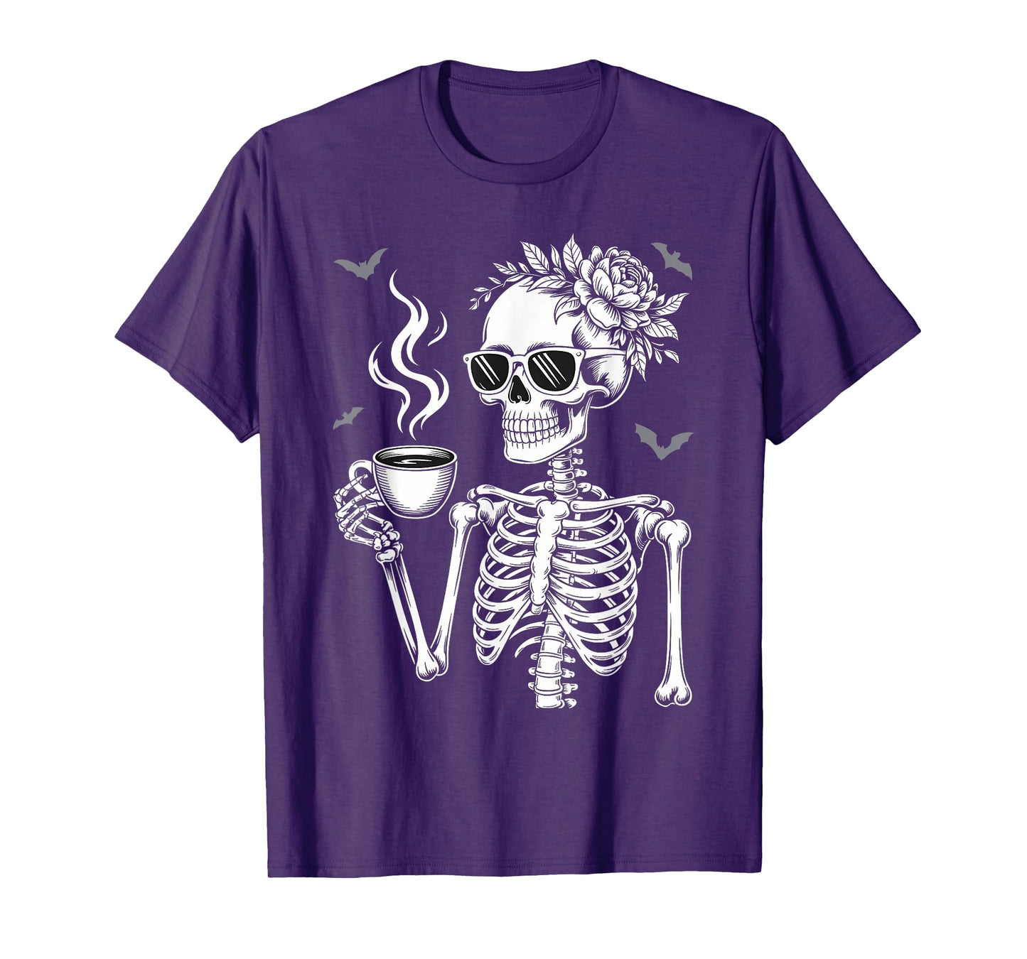 Halloween Skeleton Messy Bun Coffee Costume Girls Kids Women T-Shirt