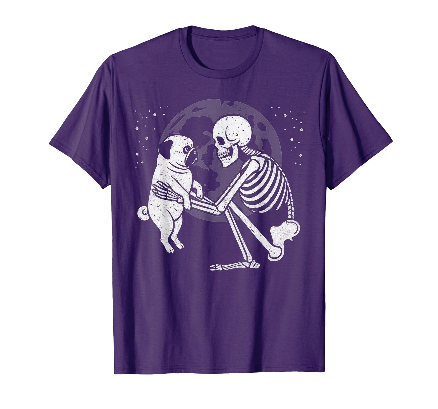 Pug Skeleton Moon Halloween Dog Lover T-Shirt