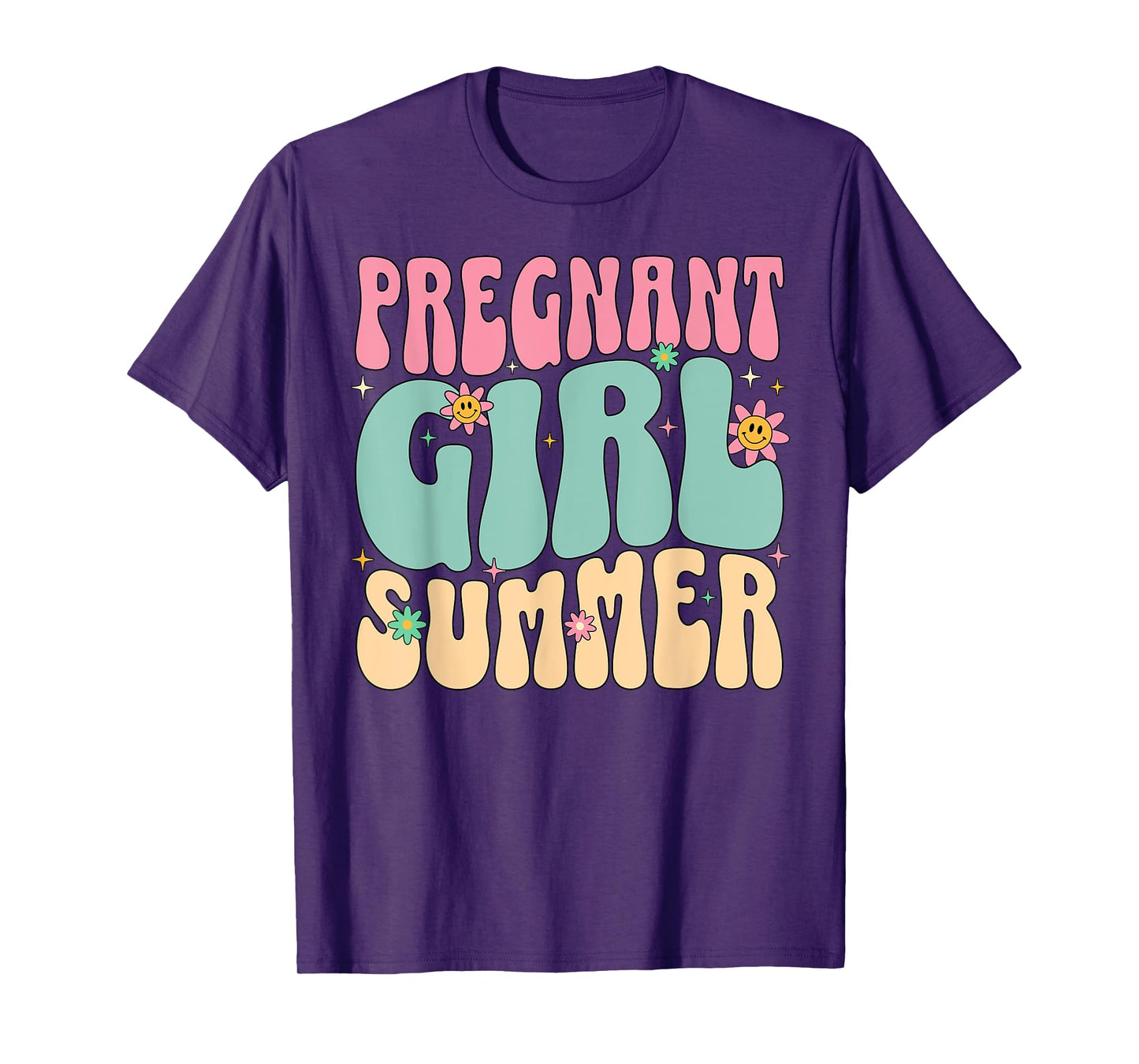 Groovy Pregnancy Reveal Pregnant Girl Summer Baby Shower - T-Shirt
