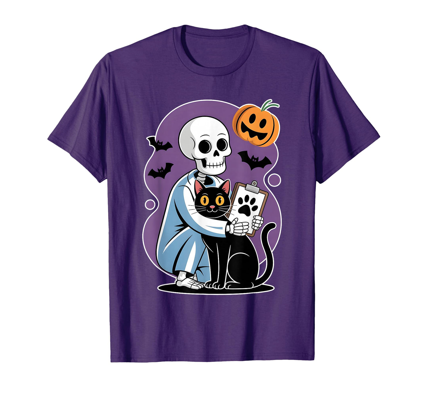 Skeleton Hugging Cat Funny Vet Cat Lover Halloween Men Women T-Shirt