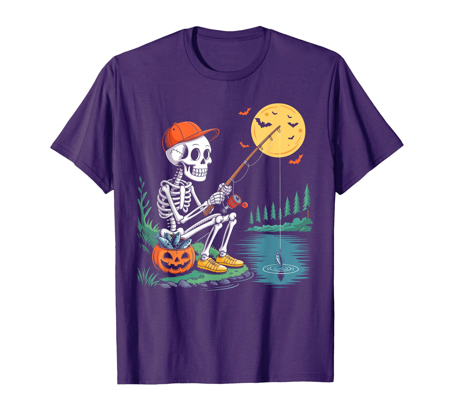 Skeleton Fishing Halloween Costume Funny Fishing Boys Kids T-Shirt