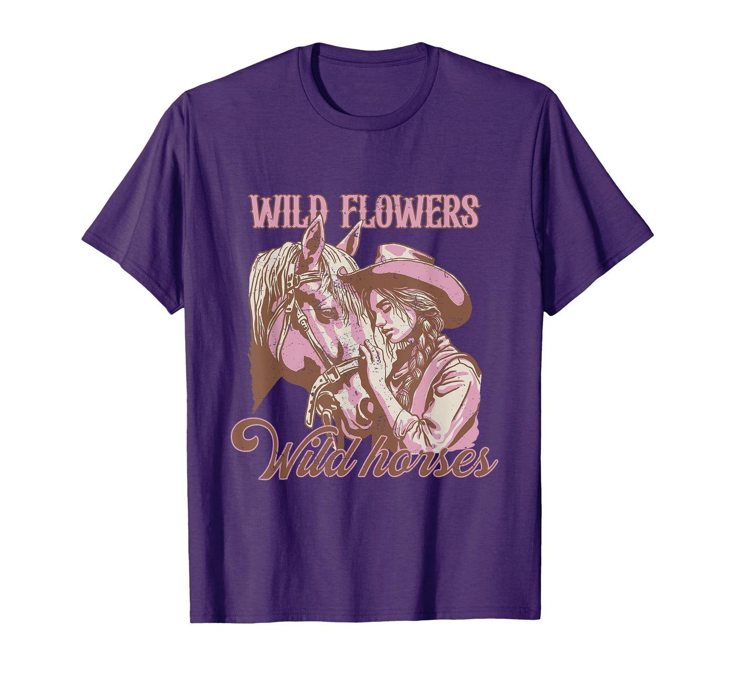 Cowgirl With Horse Wild Flowers Wild Horses Western Vintage T-Shirt