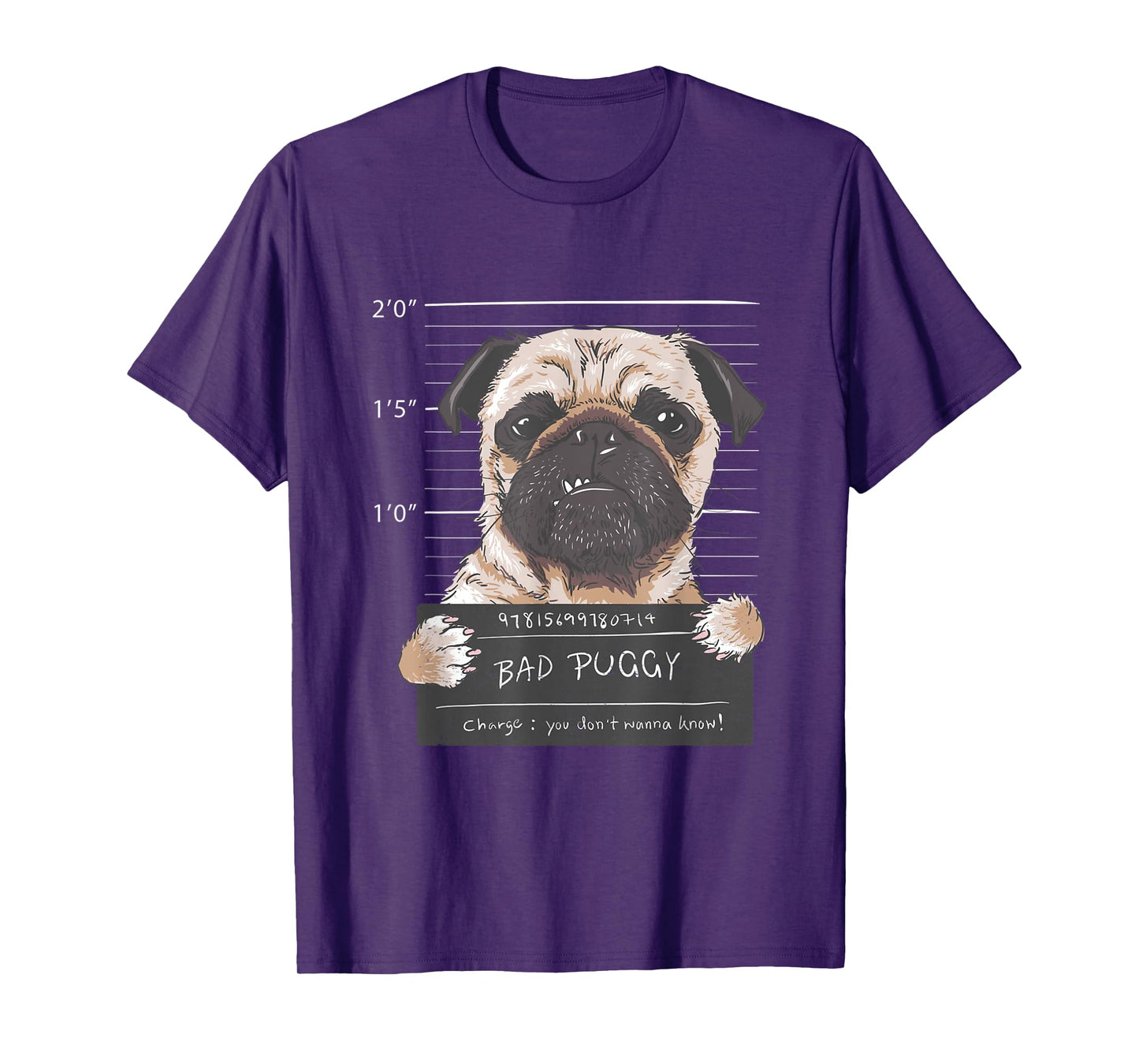 Cute Pug Mugshot Bad Puggy Puppy Humor Funny Dog T-Shirt