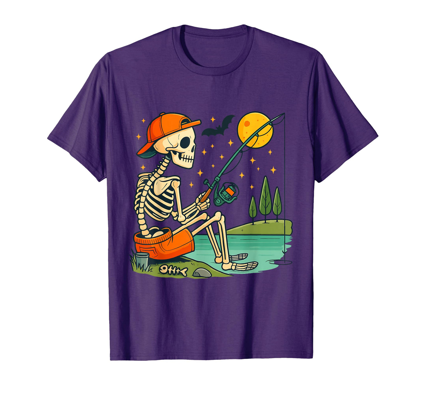 Skeleton Fishing Funny Halloween Costume for Kids T-Shirt