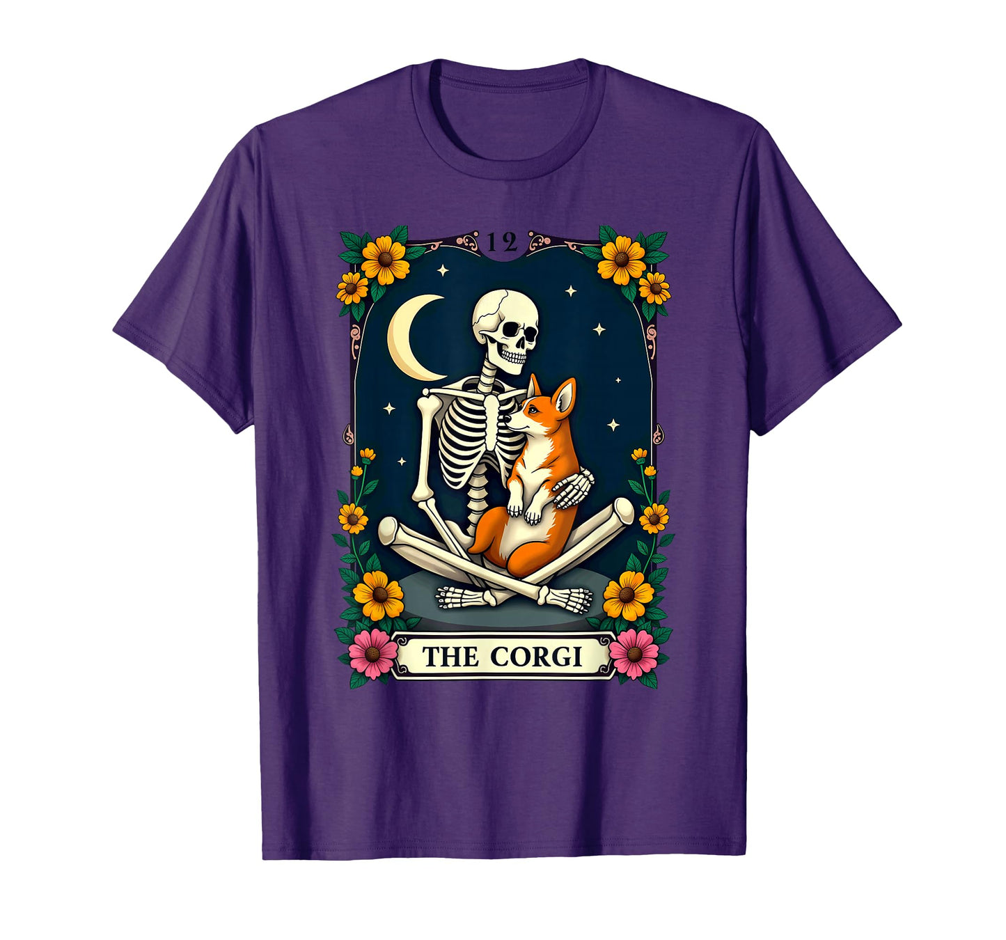 Gothic Tarot Card The Corgi Skeleton Halloween T-Shirt
