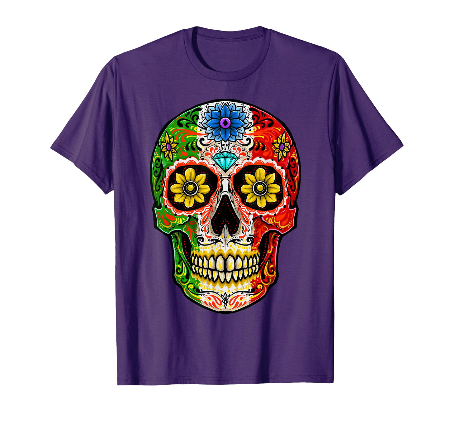 Dia de Muertos Cinco de Mayo Sugar Skull Mexican Flag T-Shirt