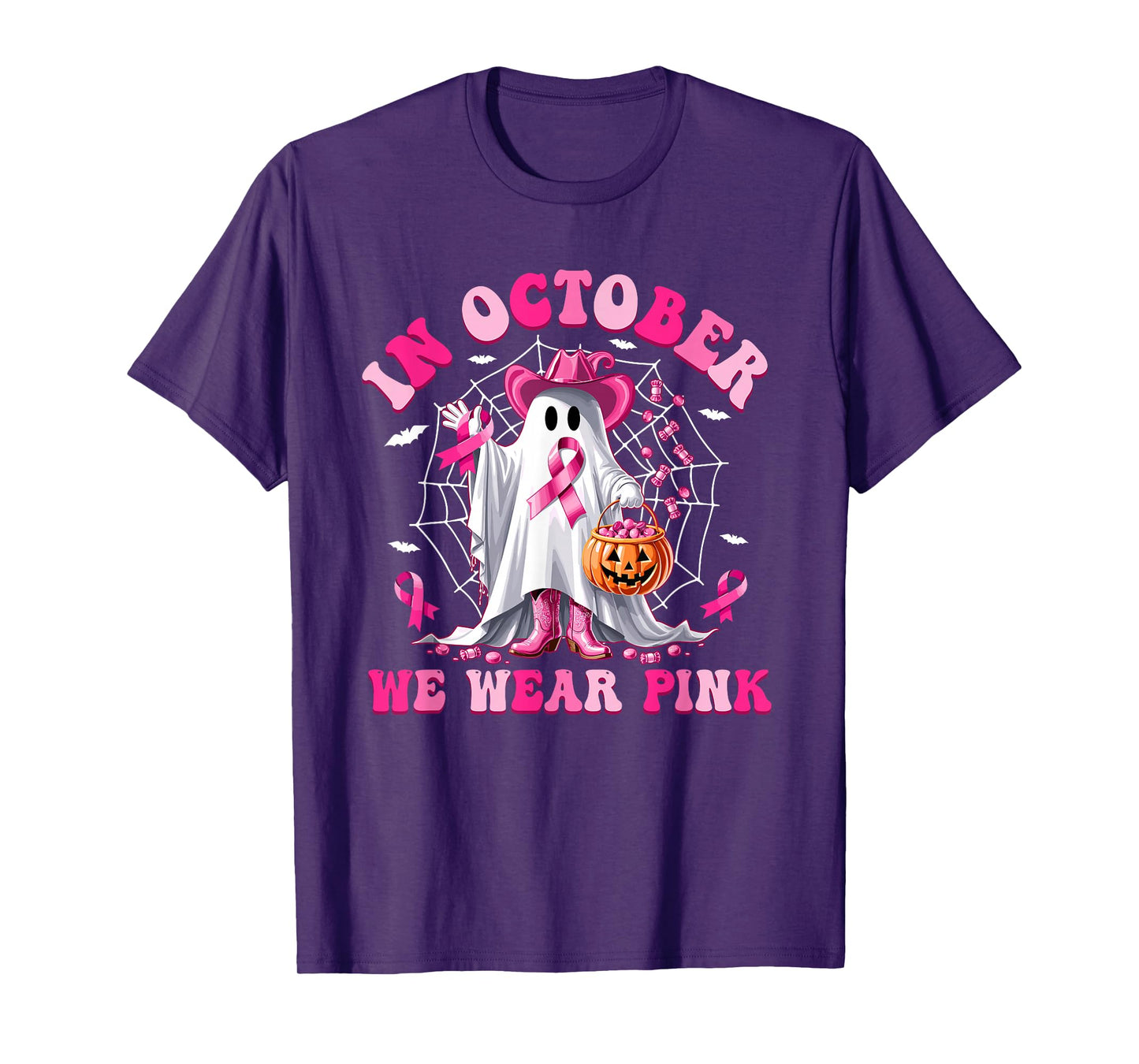 Pink Ribbon Cowboy Breast Cancer Halloween Tee T-Shirt