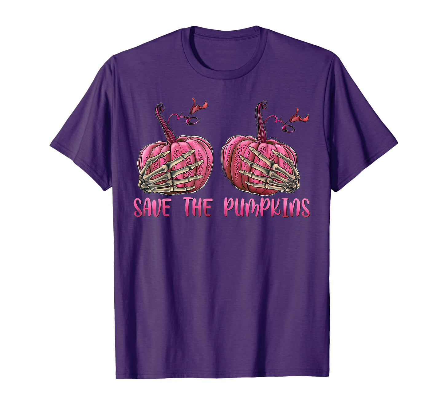 Skeleton Hand Boobs Save The Pumpkin Breast Cancer Halloween T-Shirt
