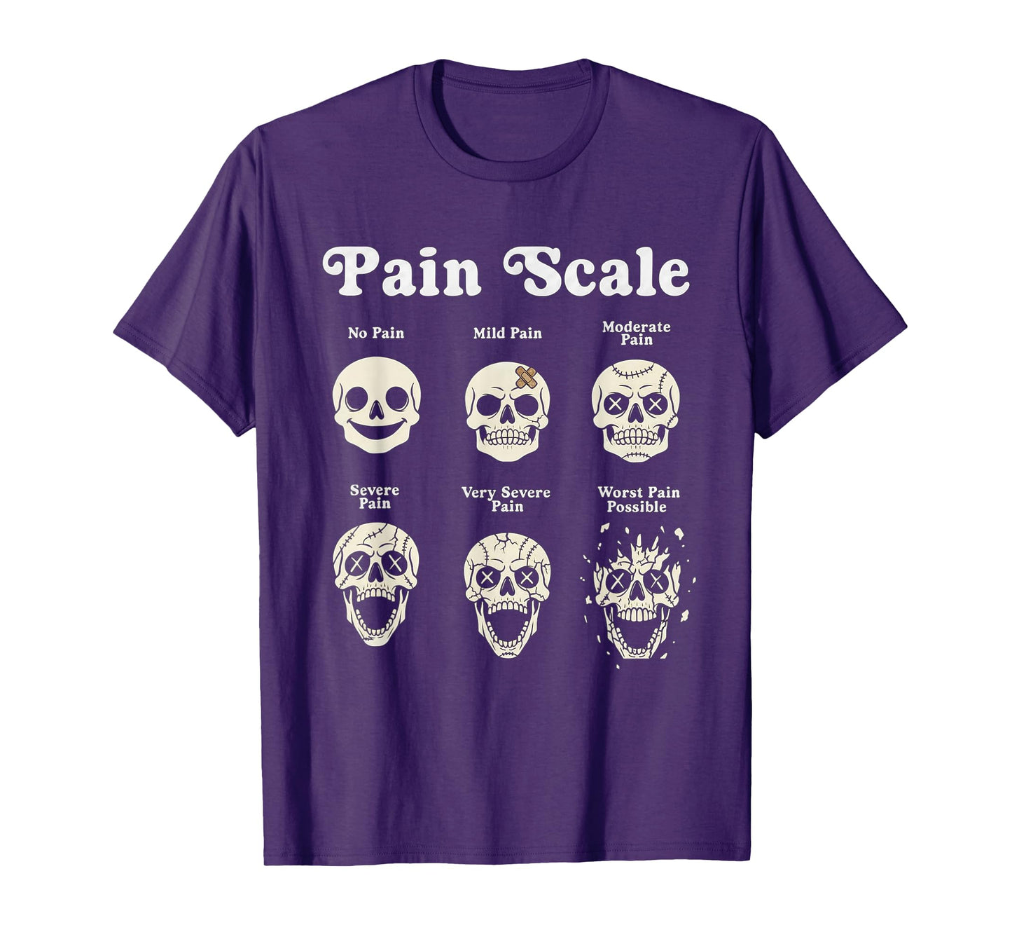 Skeleton Pain Scale Funny Halloween Trauma Nurse Spooky T-Shirt