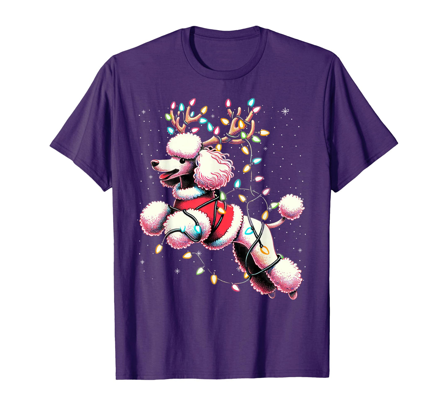 Poodle Santa Christmas Tree Lights, Funny Ugly Pajama Women T-Shirt
