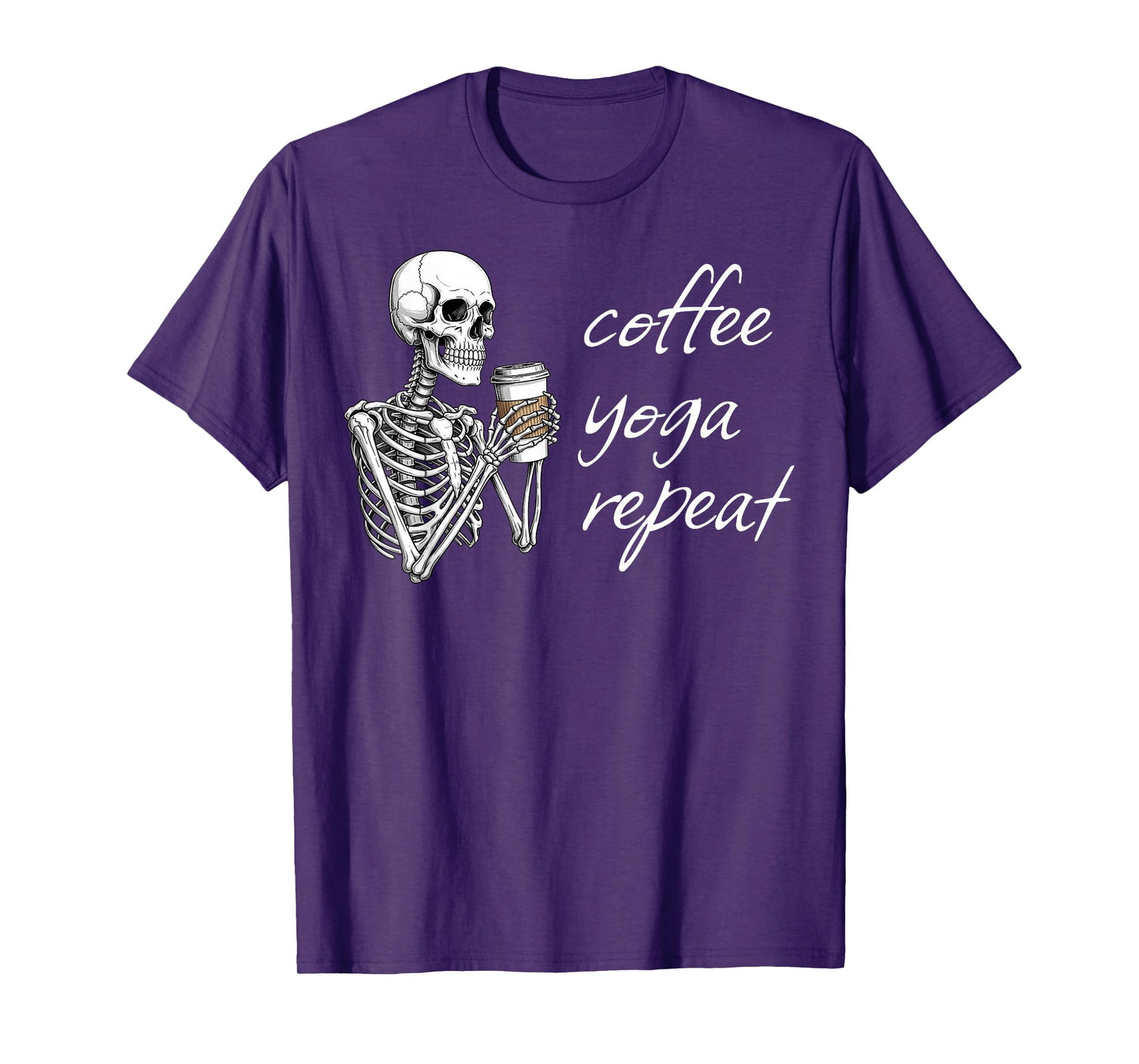 Coffee Yoga Repeat Skeleton Stretching Spooky Halloween T-Shirt