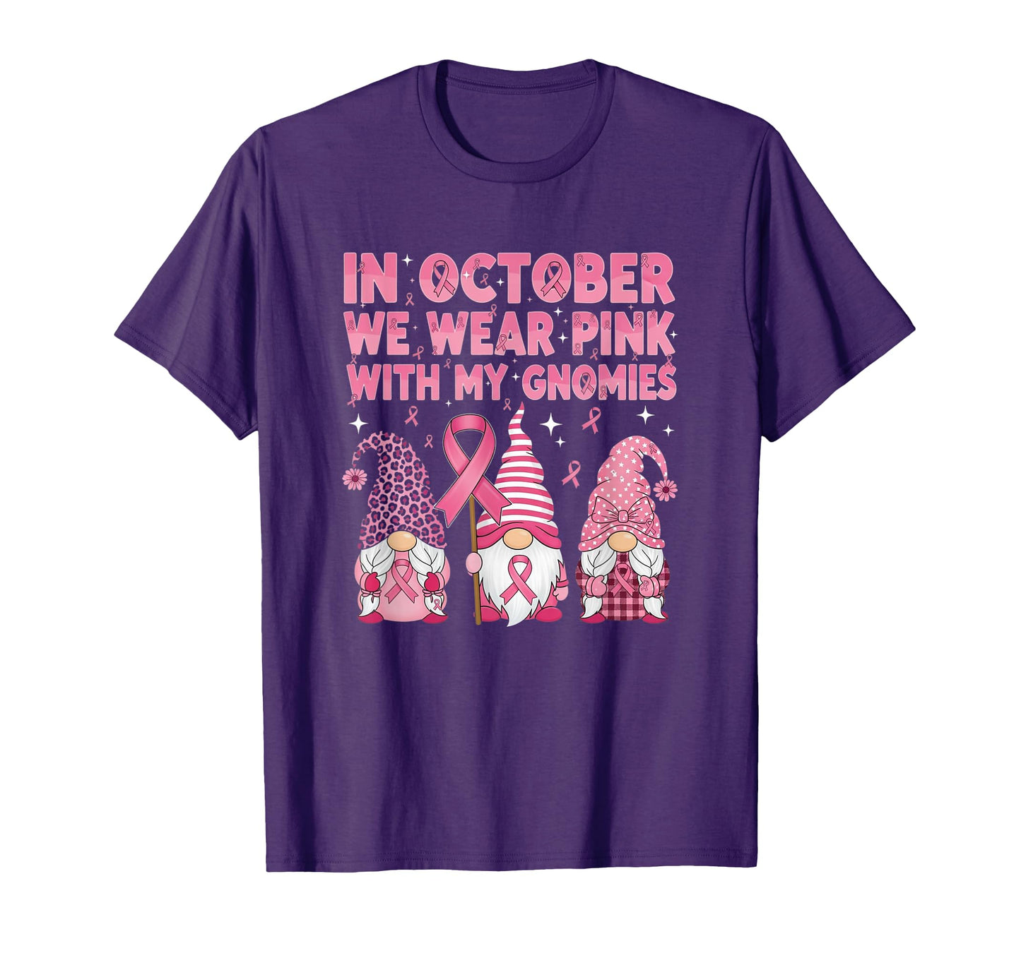 in October We Wear Pink with My Gnomie Breast Cancer Support T-Shirt