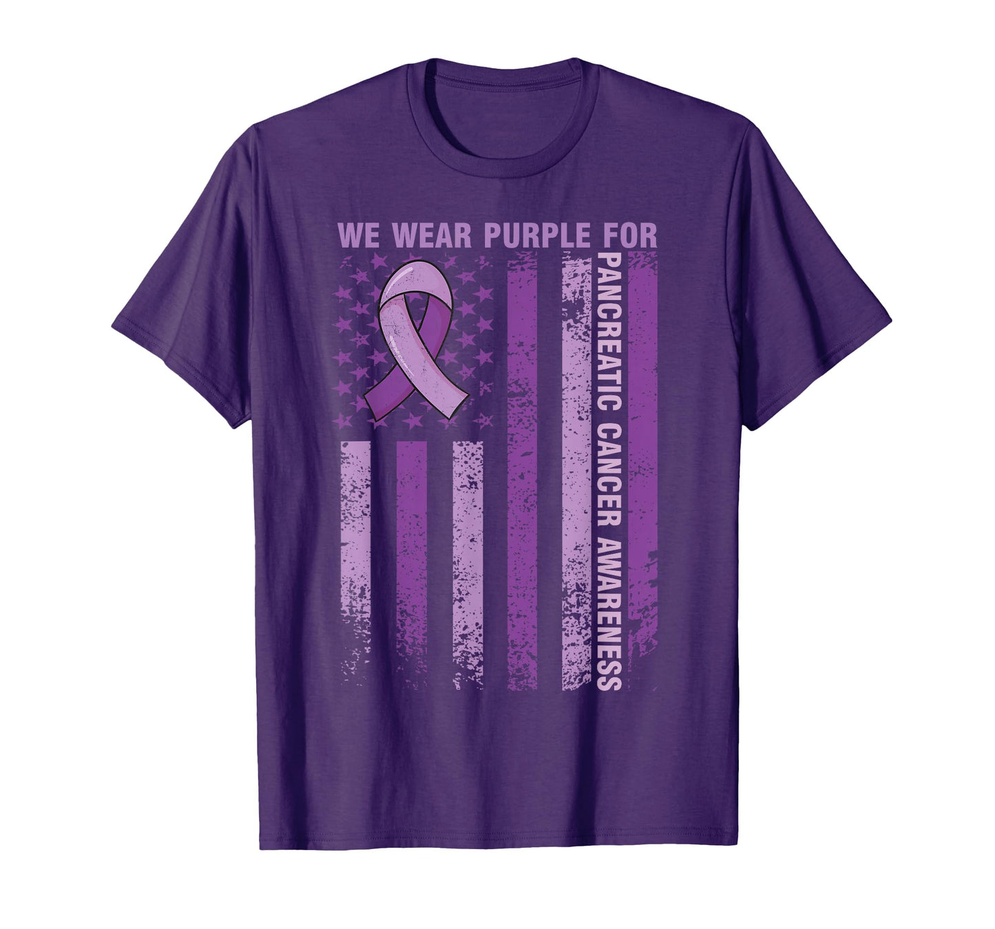 Pancreatic Cancer Awareness We Wear Purple Flag American T-Shirt