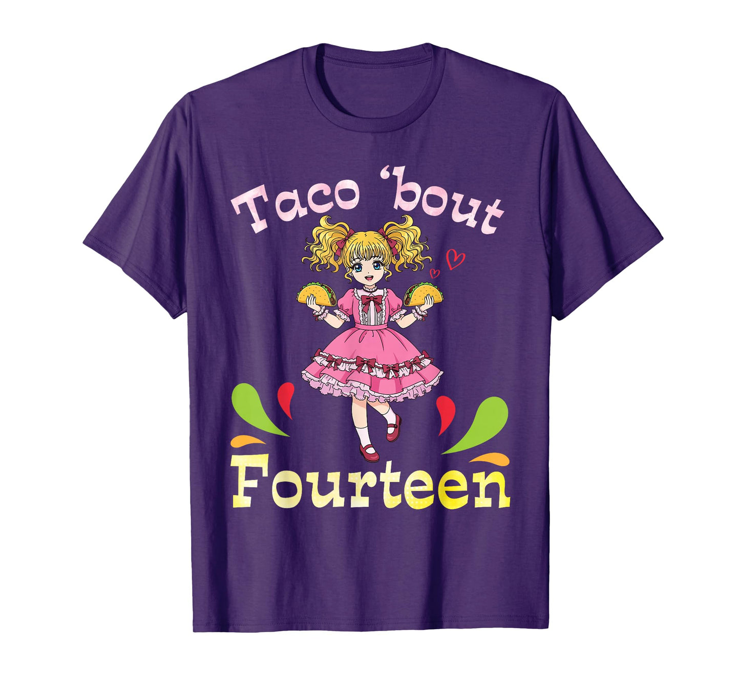 Cute Girl with Tacos I Taco Bout Fourteen Years Old Birthday T-Shirt