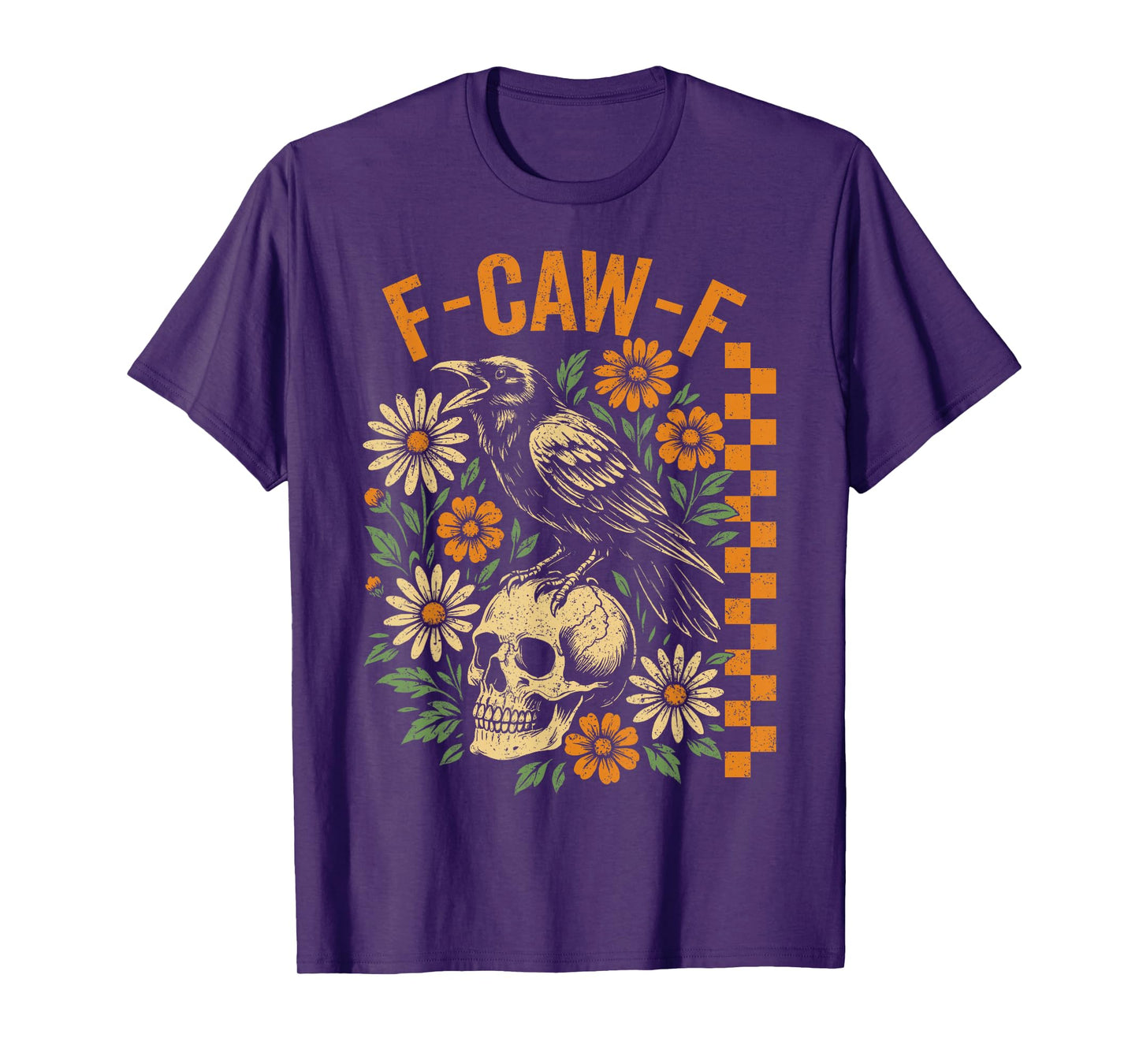 Funny F Caw F Raven Skull Floral Graphic Halloween Crow Pun T-Shirt