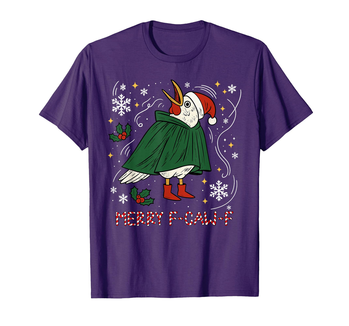 Merry Christmas Funny Raven Bird F-CAW-F Xmas Holiday T-Shirt