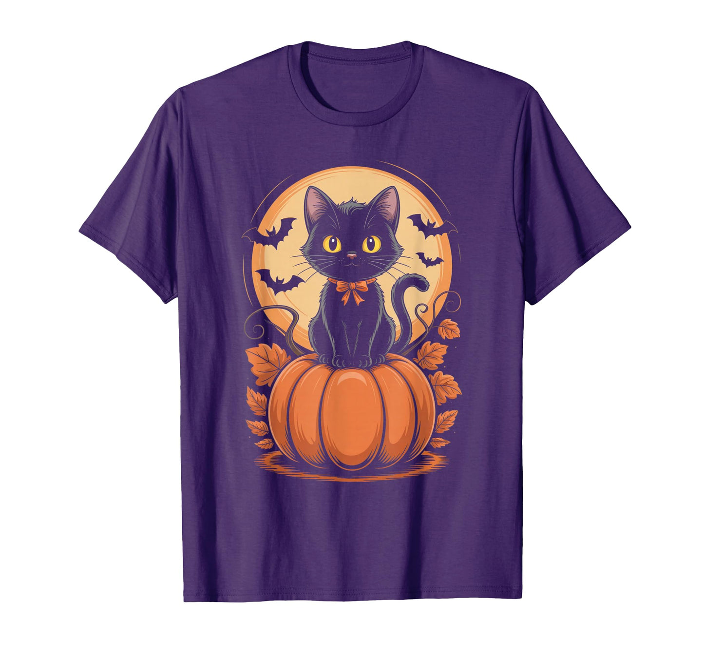 Retro Black Cat Pumpkin Halloween Costume Fall Autumn Gifts T-Shirt