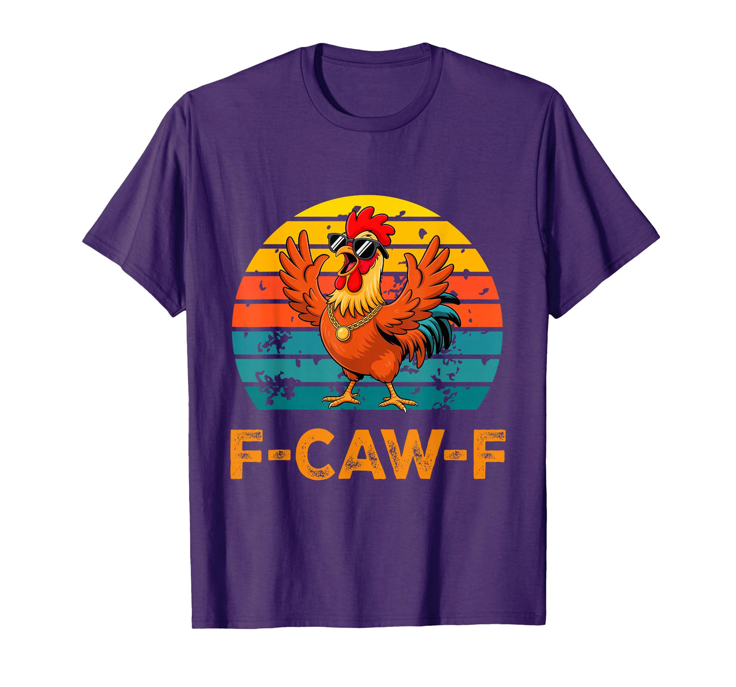Funny F-Caw-F Chicken Shirts, Sunset Vintage FCAWF Rooster T-Shirt