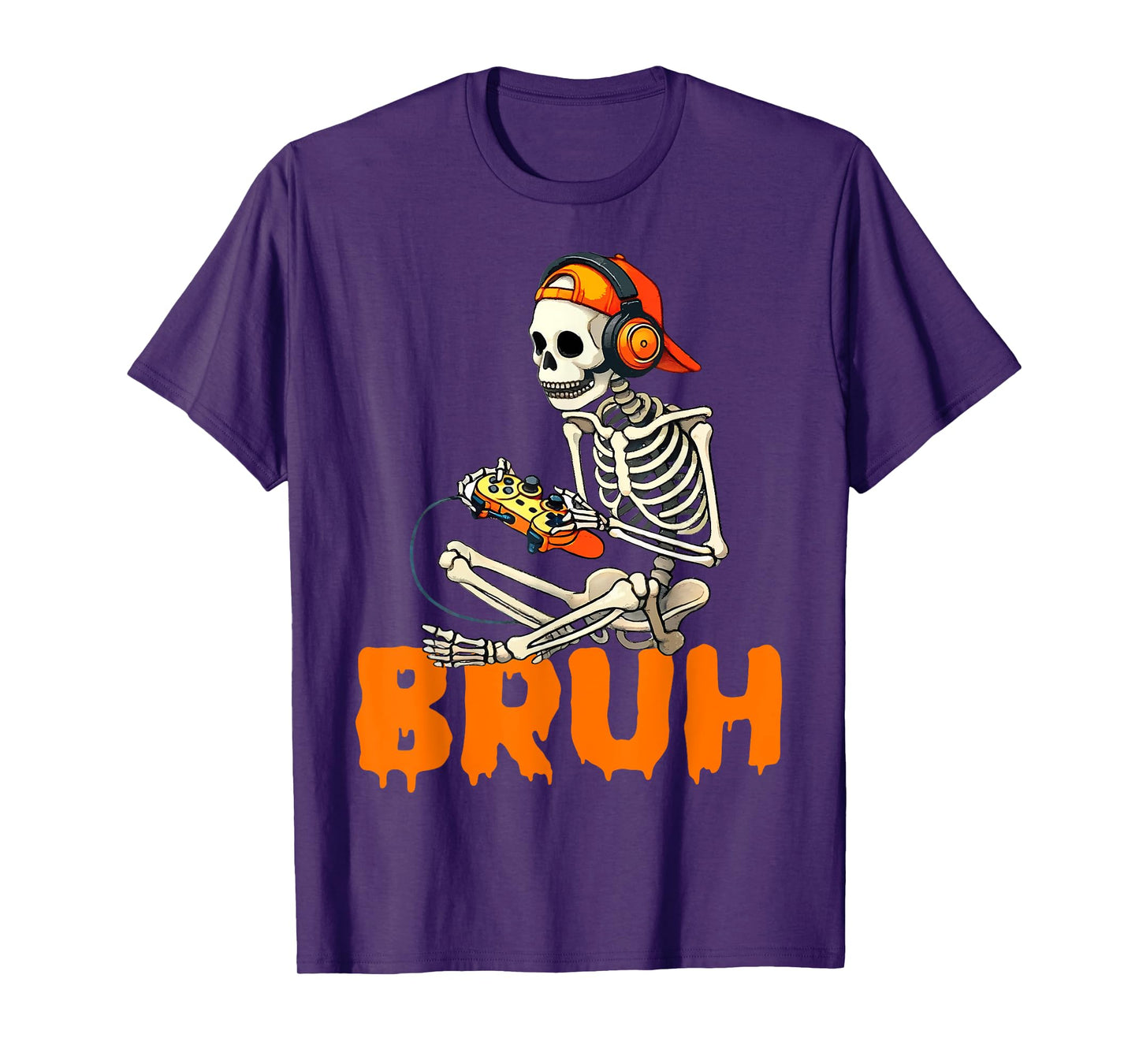 Bruh Halloween Boys Kids Gamer Mens Skeleton Video Gaming T-Shirt