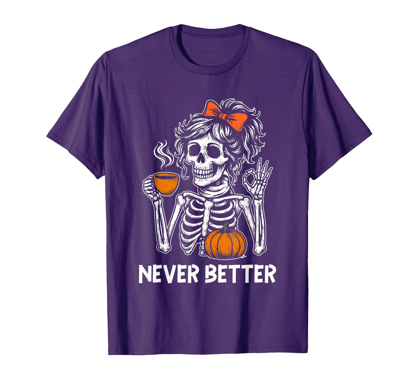 Messy Bun Coffee Never Better Skeleton Women Coquette Bow T-Shirt