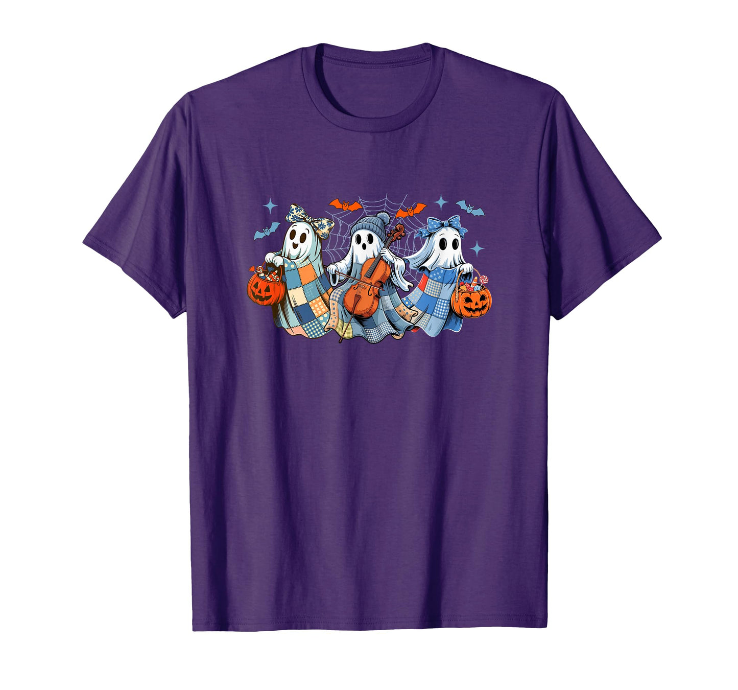 Three Colorful Boo Bow Tie Playing Cello Halloween Musical T-Shirt