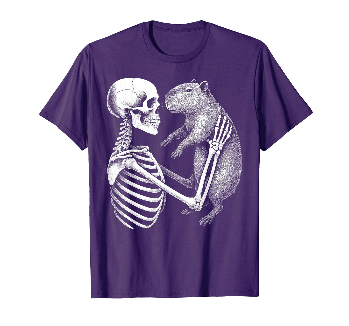 Skeleton Holding A Capybara Funny Lazy Halloween Costume T-Shirt