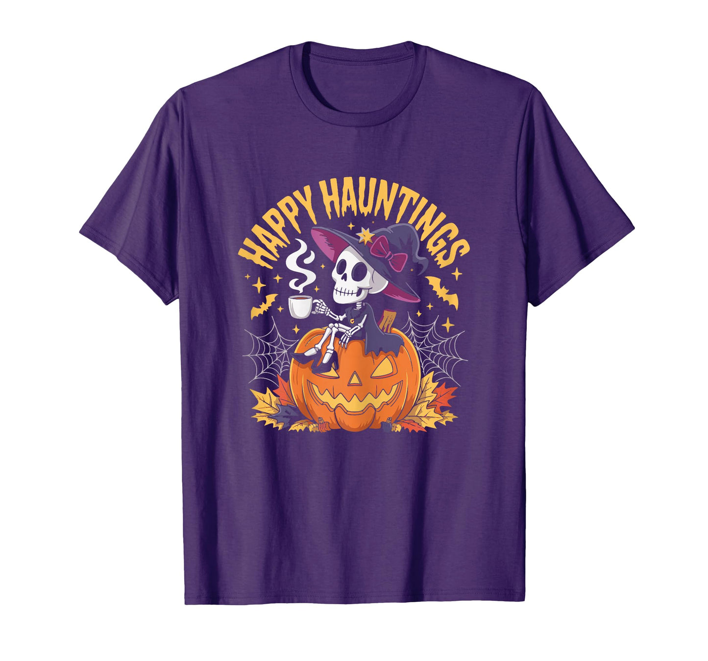 Witch Skeleton Coffee Lover Spooky Halloween Outfit Women T-Shirt