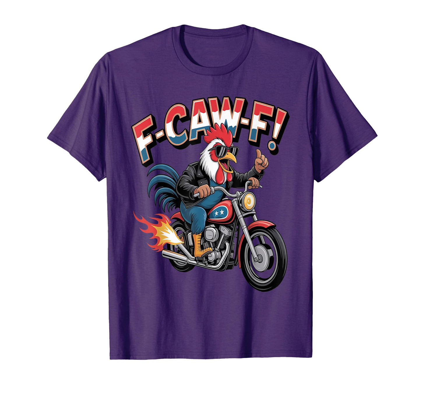 Biker Rooster F-CAW-F Funny Motorcycle Cartoon T-Shirt