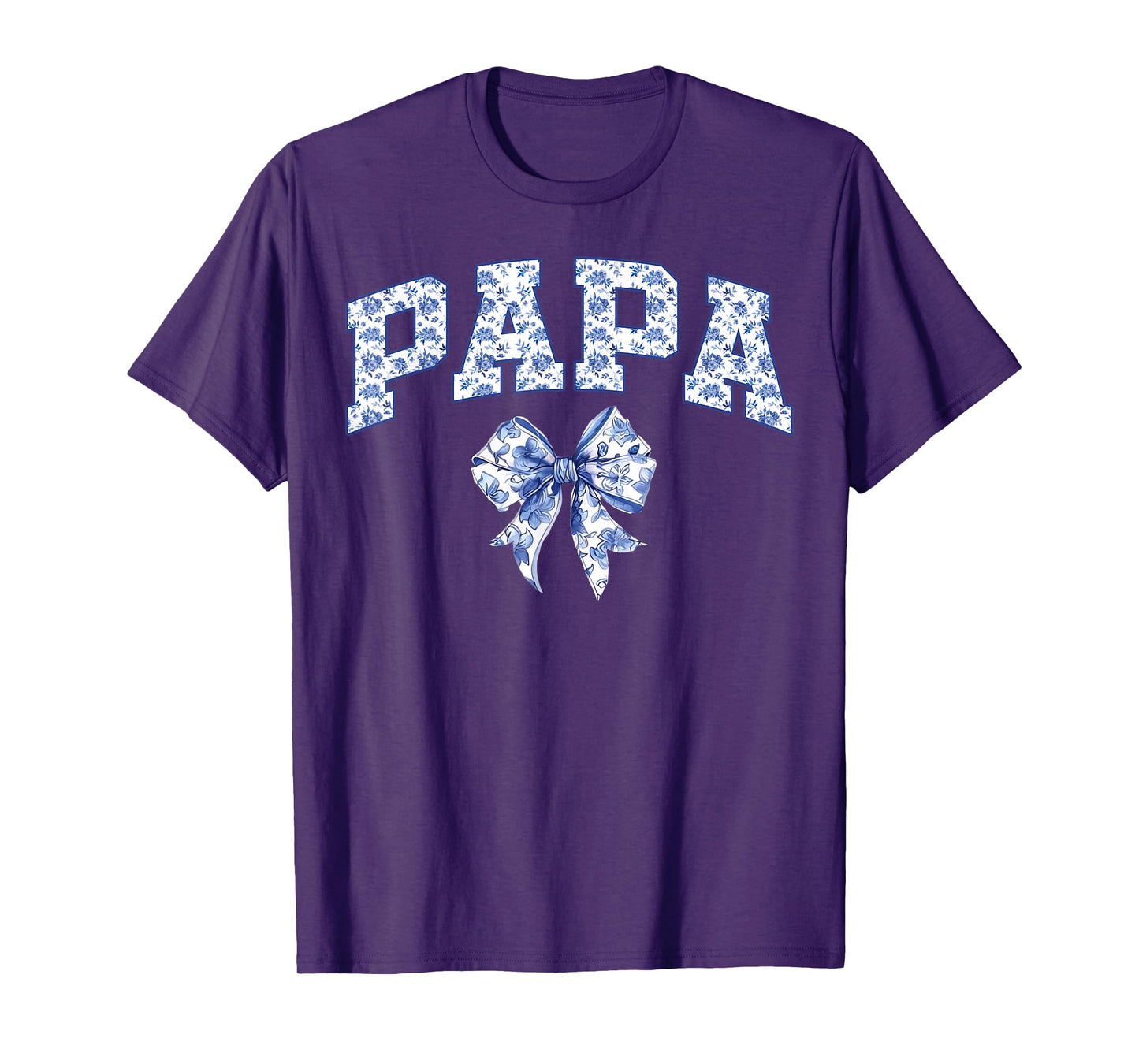 Papa Coquette Toile Blue Bow Floral Family Matching T-Shirt