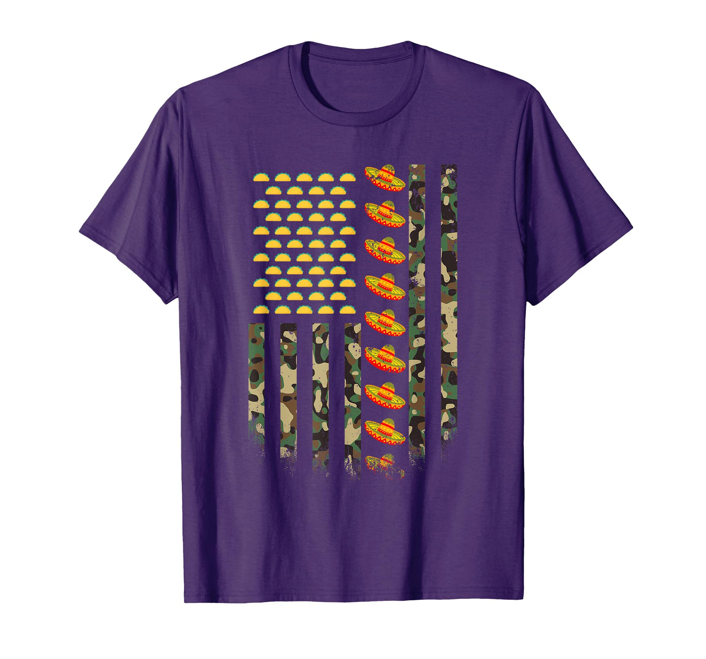 Camo American Flag Camouflage Cinco De Mayo Sombrero Tacos T-Shirt