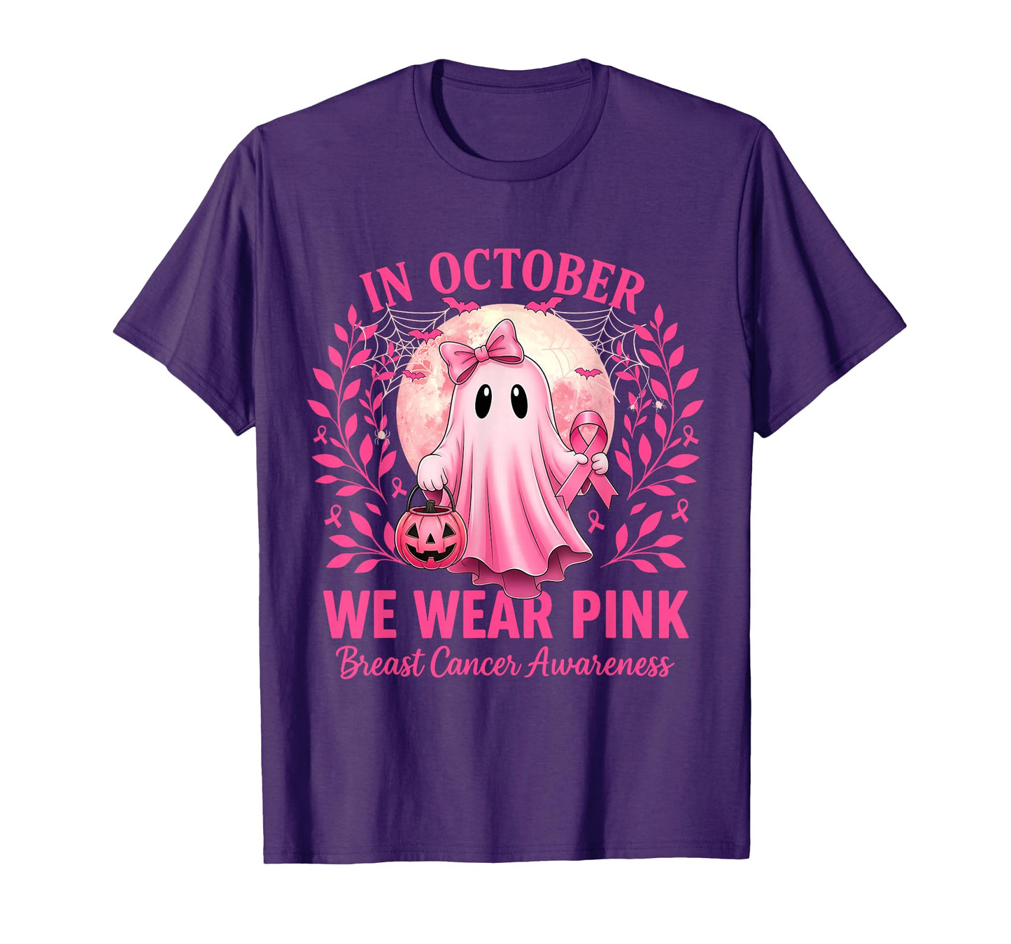 in October We Wear Pink Breast Cancer Awareness Halloween T-Shirt